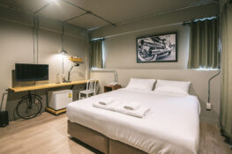 Macho, clean decor sets the mood at this sleek new hotel and cafe in Chiang Mai