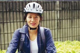 Jutaporn Sakdamnan rides her bike to work